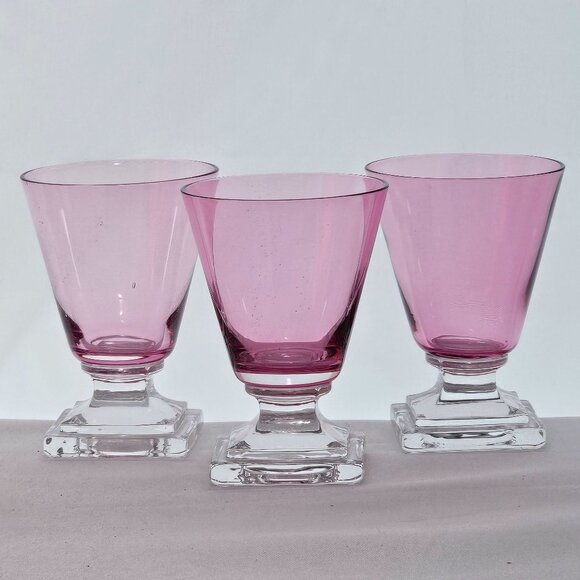 Art Deco Pink Square Footed Cordial Glasses 3.25" mod shot glass MCM barware (3) - Picture 1 of 8